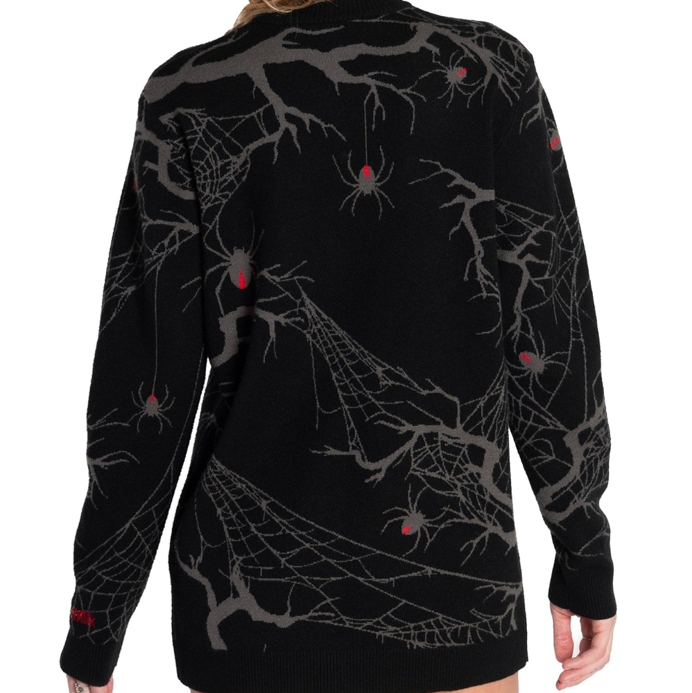 Blackmilk Arachnid Oversized Knit Sweater Black and Gray Spider Web Sweater - Picture 2 of 5